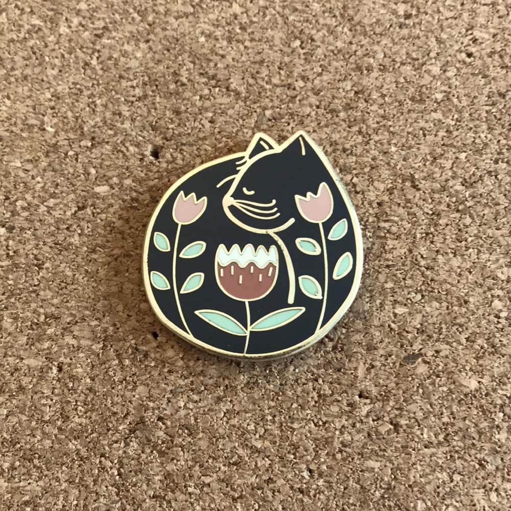 Justine Gilbuena floral cat hard enamel pin